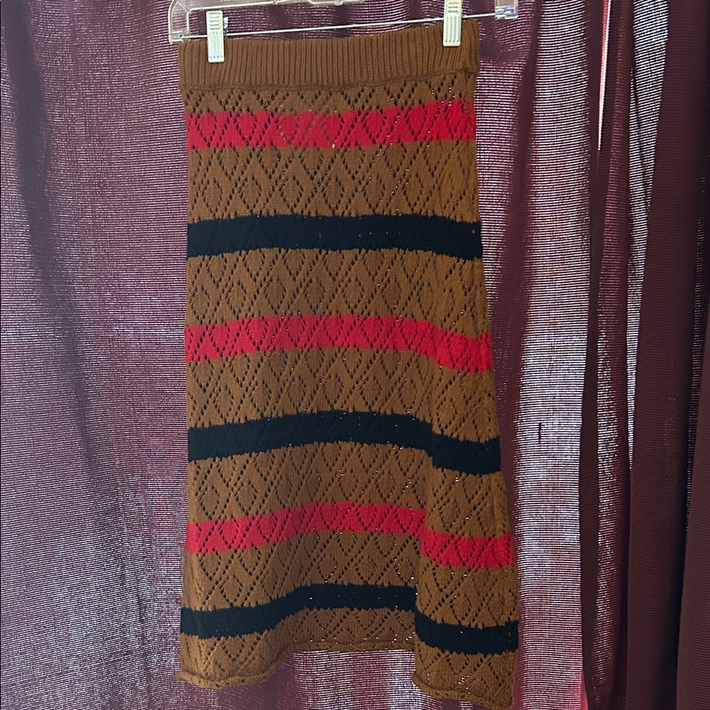Stella Pardo Paris Brown-Red & Black striped Knit Skirt, XS
